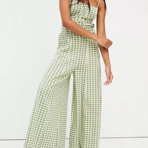 Free People Green Checkered Jumpsuit